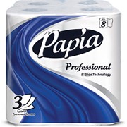 Туалетная бумага "Papia Professional", 3-х слойная, 8 рул. в упаковке, белая