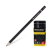 Карандаш чернографитный BRAUBERG, 1 шт., Touch line, Н, без резинки, корпус черный, заточенный, 180625, (100 фото