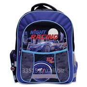 Рюкзак Пифагор для учеников начальной школы, синий/серый, гоночный автомобиль, 38х30х14 см