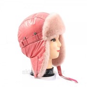 Розовая шапка ушанка для девушки мех “Розовый“ фото