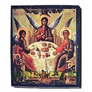 Мастерская старинной иконы Святая Троица, копия старой иконы, печать на дереве Высота иконы 13 см фото