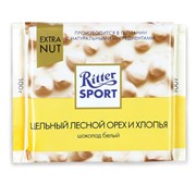 Шоколад RITTER SPORT “Extra Nut“, белый, с цельным лесным орехом и хлопьями, 100 г, Германия, 7016 фото