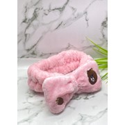 Повязка для волос с медведем светло-розовая фото
