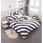 Двуспальный комплект постельного белья из сатина “Alanna“ Бело-серый с широкими косыми полосами и черно-белый фото