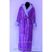 Халат махровый женский Фиолетовый и серая вставка короткий фото