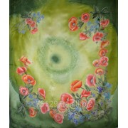 Shawl, hand painting on natural silk "Poppies".