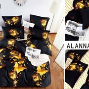 Полутораспальный комплект постельного белья из сатина “Alanna“ Черный со светящимися золотистыми бабочками и фотография