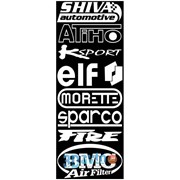 Наклейка логотип вырез. (плоттер) “SHIVA, automotive...“ (470*175) цвет белый (к-т 8 шт.) (уп. 1 к-т) фото