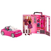 Игровой набор Барби и Кен с гардеробом и розовой машиной кабриолет