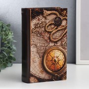 Сейф-книга дерево, кожзам “Старые карты и золотой компас“ 21х13х5 см фото