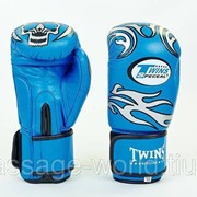 Перчатки боксерские кожаные на липучке TWINS (р-р 10-12oz, синий) фото
