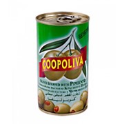 Оливки зеленые "Coopoliva" с красным перцем, 370 мл калибр (280-320)