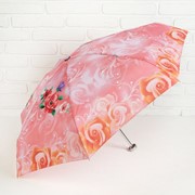 Зонт механический мини 'Цветы', 4 сложения, 7 спиц, R 47 см, цвет розовый фотография