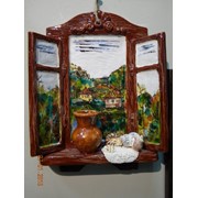 Панно настенное «Деревенское окно», керамика,23х16