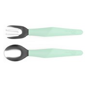 Ложка EveryDay Baby Детский набор: ложка, вилка-2 штуки, силиконовая ручка, нержавеющая сталь, мятный фото