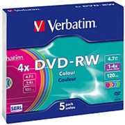 Оптический диск DVD-RW 4.7 Гб Verbatim 4-ск. тонкий-слим- цветной многократный фото