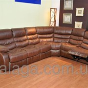 Кожаный угловой диван реклайнер коричневый