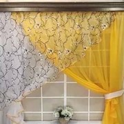 Штора кухонная с мелкими цветочками желтая фото