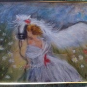 Картина из шерсти “Девушка с лошадью“. Ручная работа фото