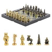 Шахматы “Северные народы“ из бронзы и змеевика 36,5х36,5 см фото