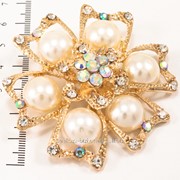 Брошь ''Большой жемчужный цветок'' ,золотой металл со стразами, (5 см) 222144(2) фото