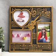 Фоторамка пластик на 3 фото 10х15, 13х12 см “Скрипка и ноты“ золото 34х32 см фото