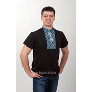 Вышитая футболка мужская чёрная голубая вышивка фото