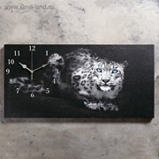 Часы настенные, на холсте, серия: Животный мир, “Леопард“, 40х76 см, микс фотография