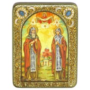 Подарочная икона Преподобные Кирилл и Мария Радонежские на мореном дубе фото