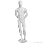 Манекен мужской стилизованный, скульптурный белый, для одежды в полный рост, стоячий прямо, руки убраны за спину. MD-IN-34Alex-01M фотография