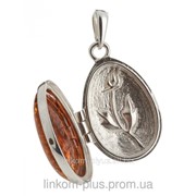 Подвеска-медальон с янтарем серебряная 526PEN-k фото