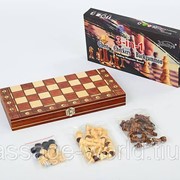 Шахматы, шашки, нарды 3 в 1 деревянные с магнитом (фигуры-дерево, р-р доски 24см x 24см)