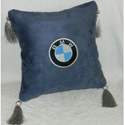 Подушка синяя BMW с кистями серебро фото