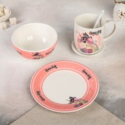 Набор посуды «Единорог», 5 предметов: тарелка d=18 см, миска 12,5×7 см, кружка 300 мл, ложка, подставка