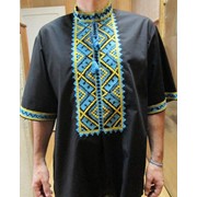 Тениска мужская в народном стиле, украинская из ткани сорочечной,х/б фото