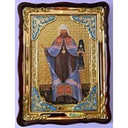 Икона храмовая с багетом Вениамин Петроградский, в фигурном киоте 60х80 фото