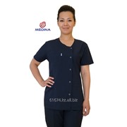 Костюм медицинский женский с косыми кнопками темно-синий фото