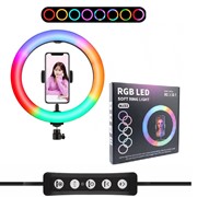 Кольцевая цветная селфи лампа RGB LED MJ33 32 см с держателем ( световое кольцо мультиколор ) фотография