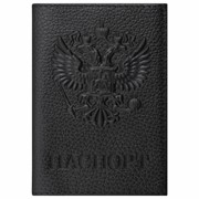Обложка для паспорта натуральная кожа флоттер, “Герб“, черная, BRAUBERG, 237198 фото