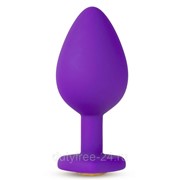 Фиолетовая анальная пробка Bling Plug Medium с золотистым стразом - 8,3 см. фото
