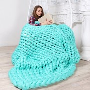 Плед из толстой пряжи, ручной вязки , chunky knit blanket. фото