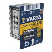 Батарейка алкалиновая Varta LongLife, AAA, LR03-24BOX, 1.5В, бокс, 24 шт. фото