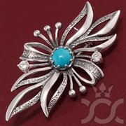 Брошь, артикул: 163006 , вec: 8.9 гр, вставки: Куб циркона, Бирюза (имит.) фото
