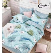Полутораспальный комплект постельного белья из хлопка “Candie's“ Голубой с веточками и листиками и белыми фото