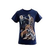 Модная футболка синего цвета с принтом волков 12 фото