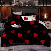 Комплект постельного белья Евро из поплина “Senbol“ Черный с красными сердечками из узоров фото
