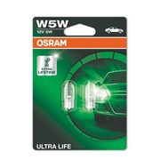 Лампа автомобильная OSRAM W5W (W2.1*9.5d) Ultra Life, 2шт, 12V/200, 2825ULT-2бл