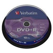 Диск DVD+R Verbatim 4.7Gb 16X CakeBox 10шт Silver (43498) фотография