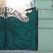 Ворота металлические с элементами ковки для загородного дома фотография