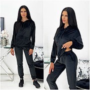 Оригинальный женский спортивный костюм черный из велюра (4 цвета) АА/-11374 фотография